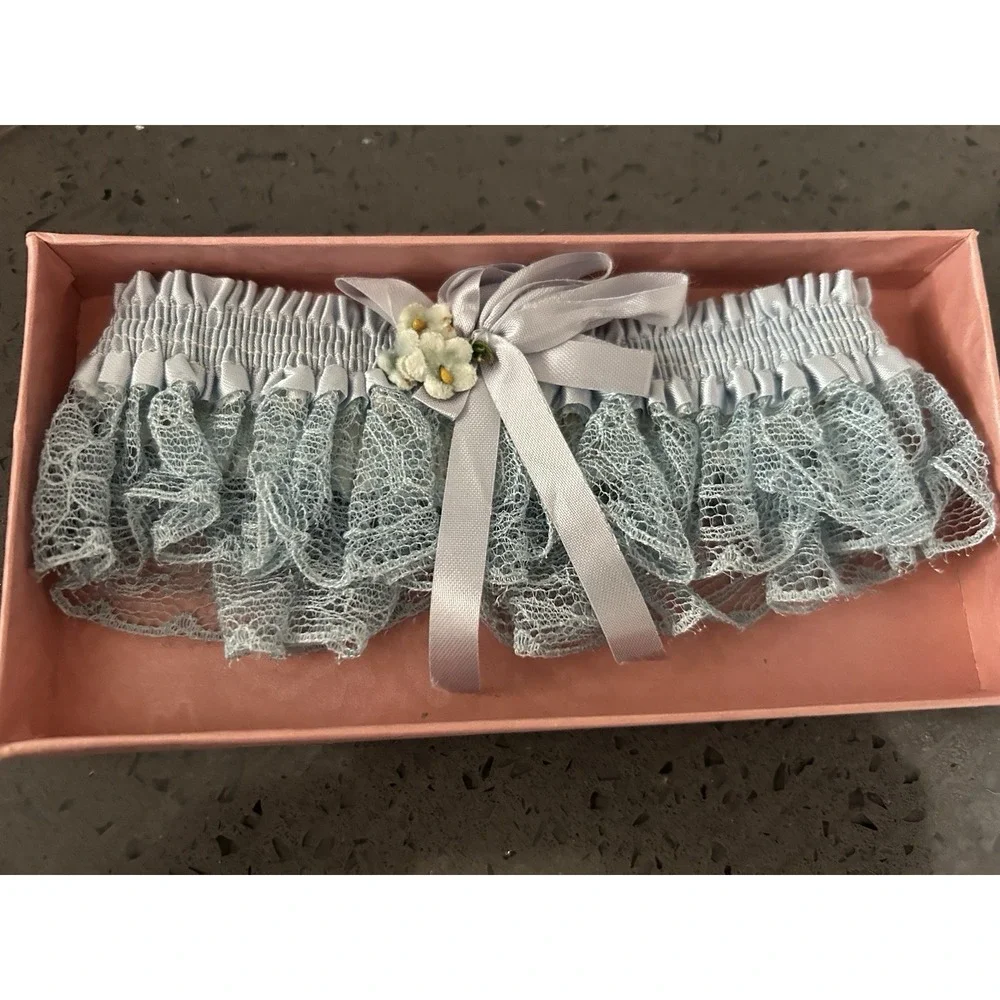 New Lace Wedding Garter Blue Satin Trim,‎ Bow Something Old New Bride